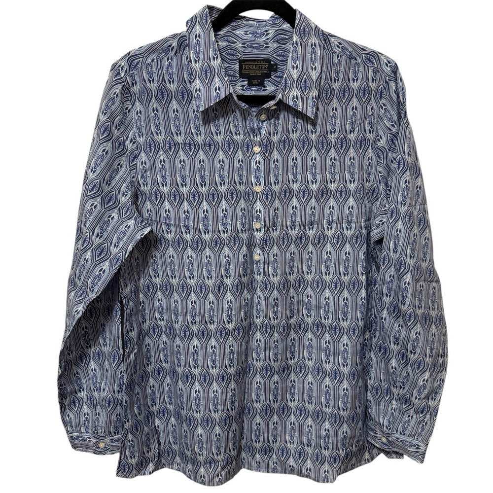 Pendleton Silk Cotton Blend Blue Patterned Button Shirt Sz M - Picture 1 of 6